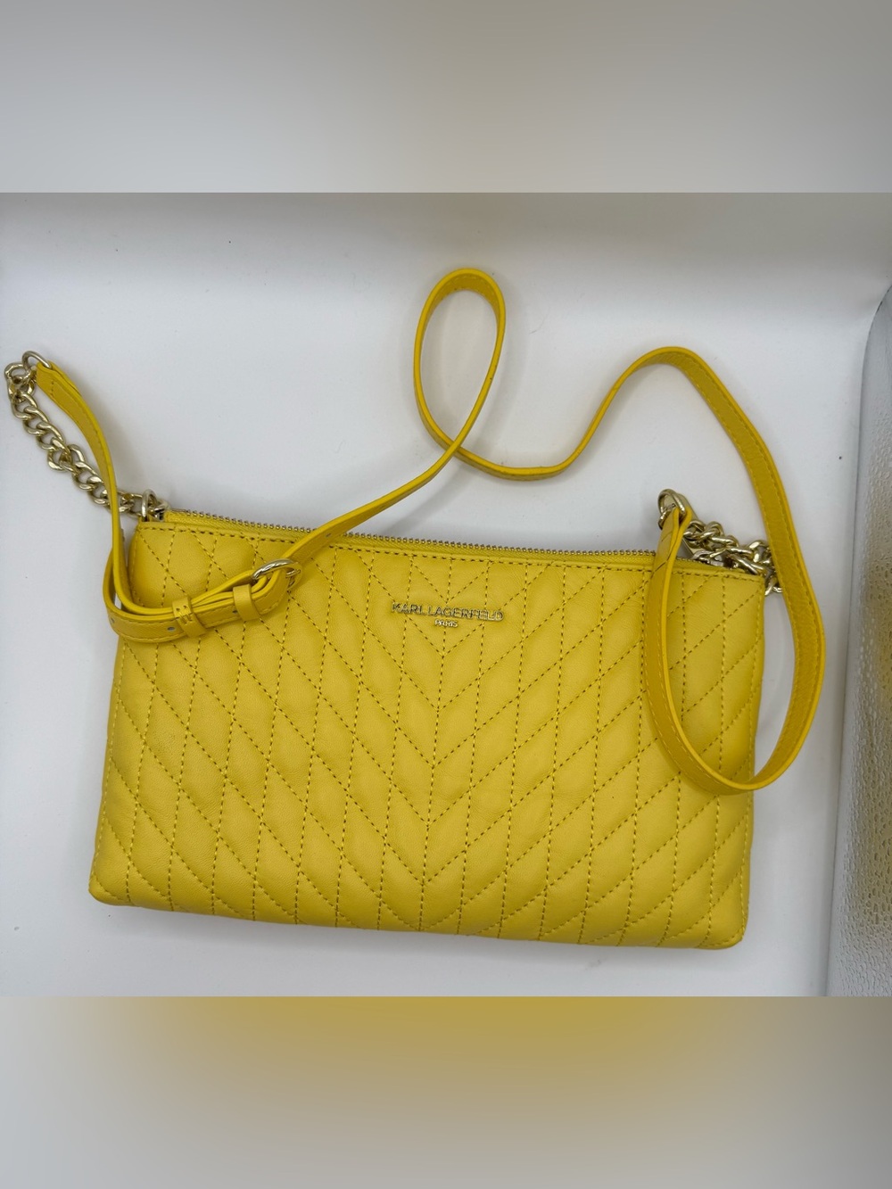 Karl Lagerfeld Yellow Quilted Crossbody with Gold Chain NWOT